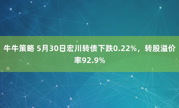 牛牛策略 5月30日宏川转债下跌0.22%，转股溢价率92.9%